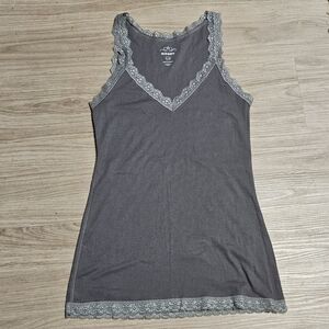 Women’s Grey Lace Ribbed Tank Top - Sz L